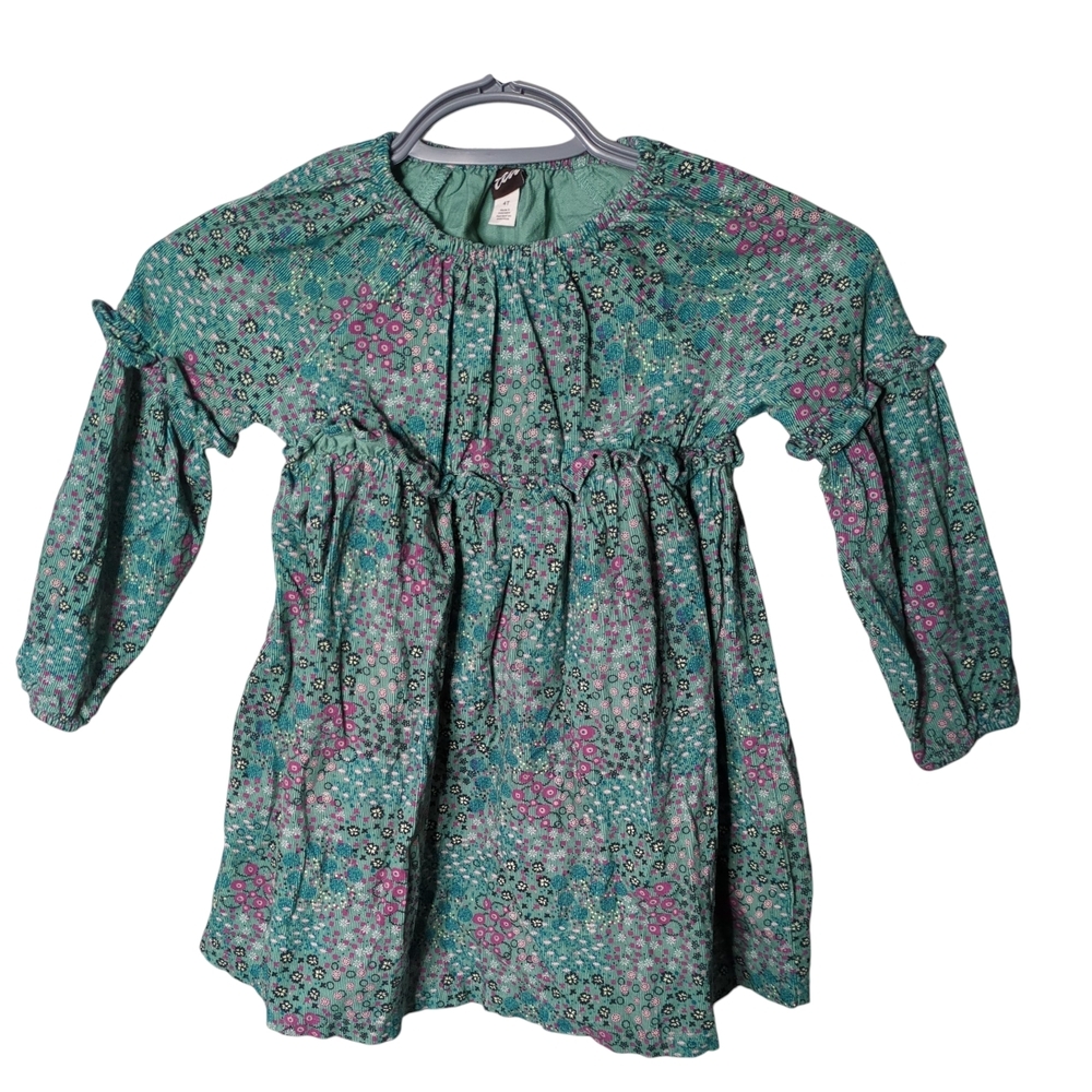 Tea Collection‎ Corduroy Floral Dress and Bloomer Set Size 4T Blue Green